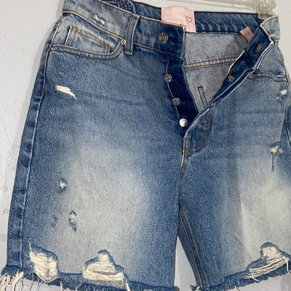 Revice Denim High Rise Light Wash Destroy Distress Button Fly Shorts Size 27 - Picture 4 of 11